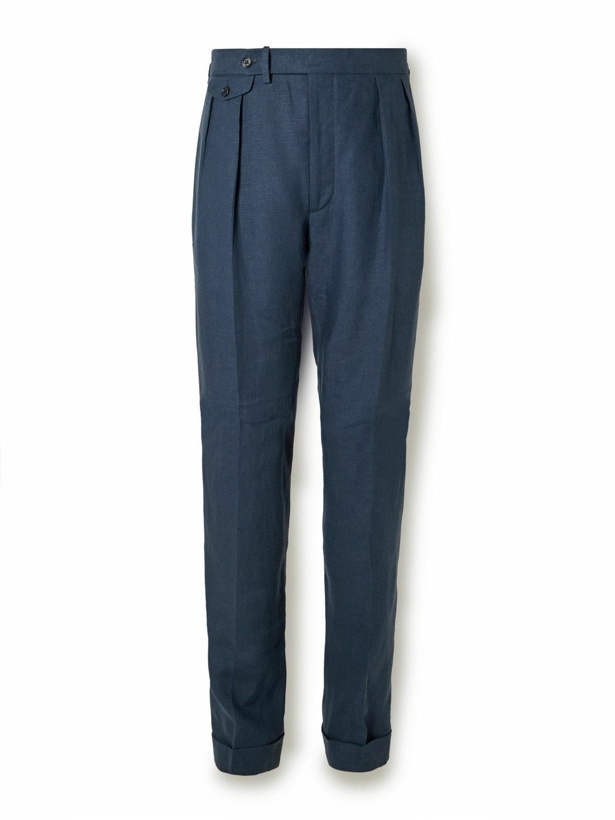 Photo: Ralph Lauren Purple label - Gregory Straight-Leg Pleated Linen Suit Trousers - Blue