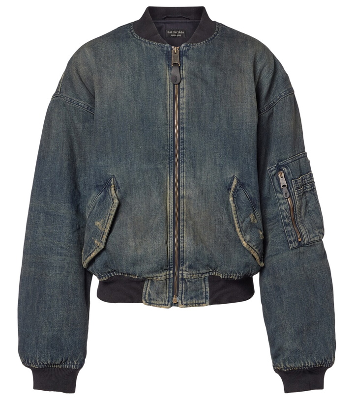 Photo: Balenciaga Distressed denim bomber jacket