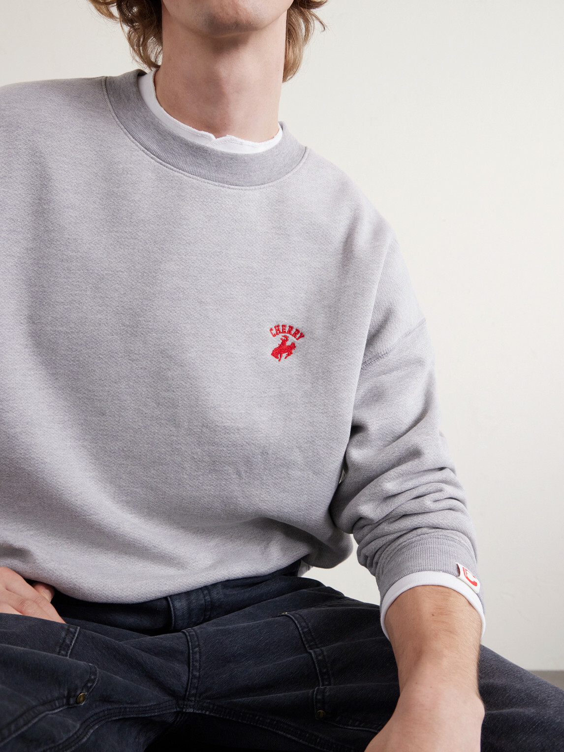 Cherry Los Angeles - Western Athletic Logo-Embroidered Cotton-Blend Jersey Sweatshirt - Gray