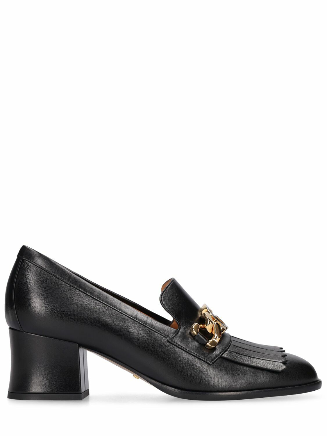 GUCCI leather Interlocking GG chunky heel loafers Lug-sole shoes 752650 Black Silver Metal 38 1/2