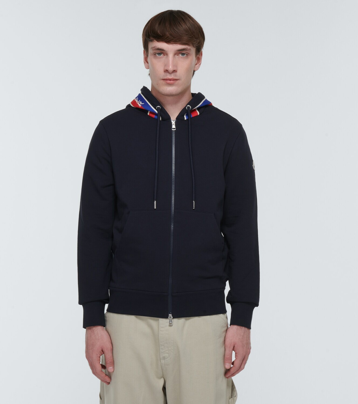 Logo-Appliquéd Panelled Cotton-Jersey and Quilted Shell Down Zip-Up Hoodie  - navy - XS