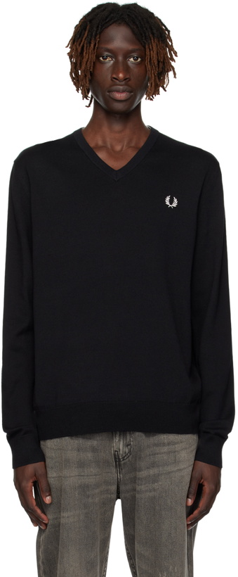 Photo: Fred Perry Black V-Neck Sweater