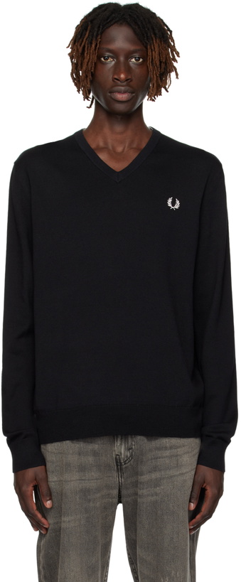 Photo: Fred Perry Black V-Neck Sweater