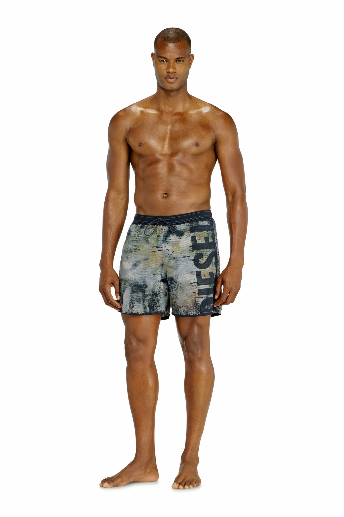 Diesel Swim shorts with distressed print and maxi logo - Swim shorts Mens in Multicolor