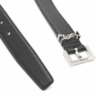 Saint Laurent Men's Metal Logo Grain Leather Belt in Black/Silver