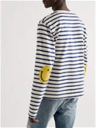 KAPITAL - Printed Striped Cotton-Jersey T-Shirt - Blue