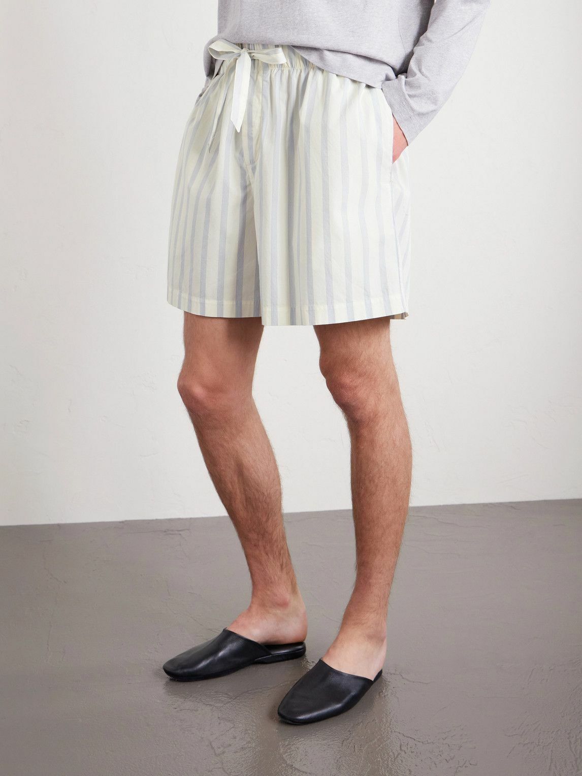 TEKLA - Straight-Leg Striped Organic Cotton-Poplin Shorts - Neutrals