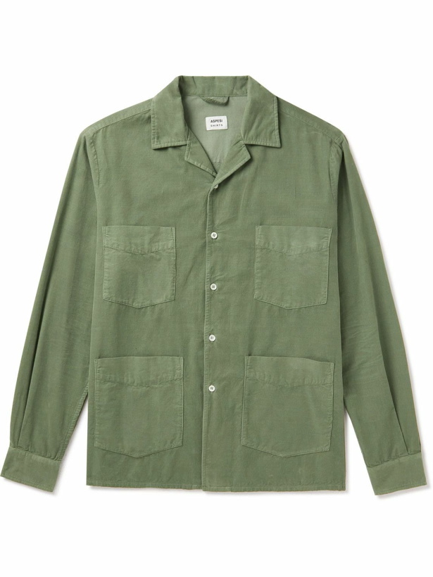 Photo: Aspesi - Camp-Collar Garment-Dyed Cotton-Corduroy Shirt - Green