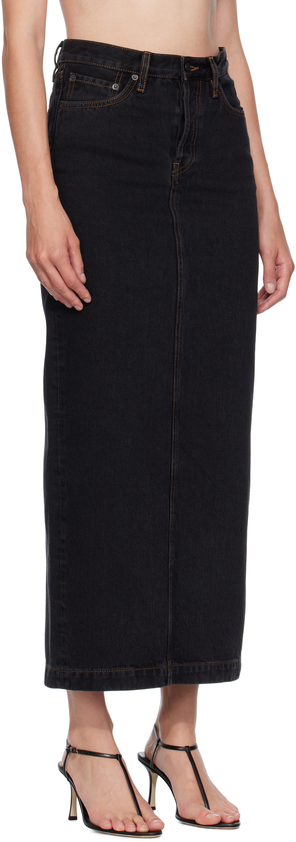 WARDROBE.NYC Black Denim Column Midi Skirt