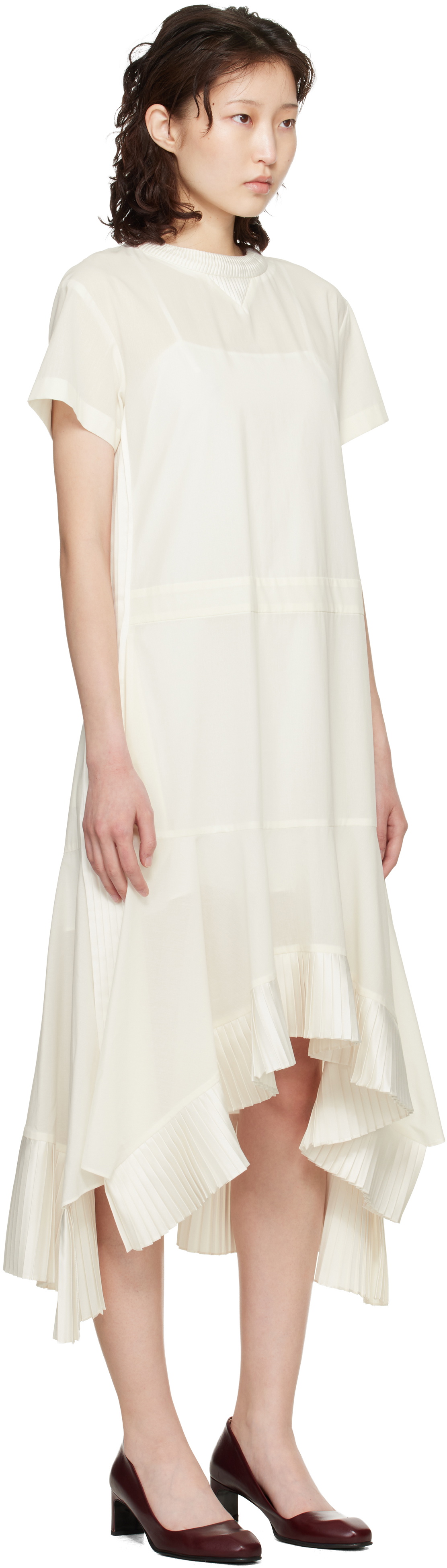 sacai Off-White Cotton Broadcloth Midi Dress