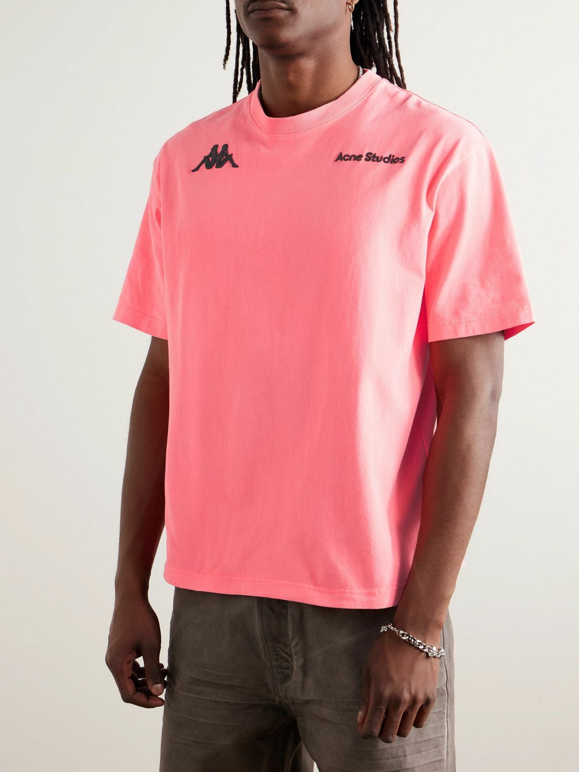 acne studios ロゴ　Tシャツ　サーモンピンク Acne Studios Women's Face Baby T-Shirt in Tango Pink Acne Studios