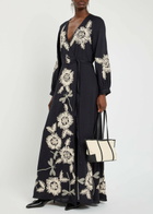 Forte_forte Embroidered Cotton and Wool-blend Maxi Wrap Dress Blue
