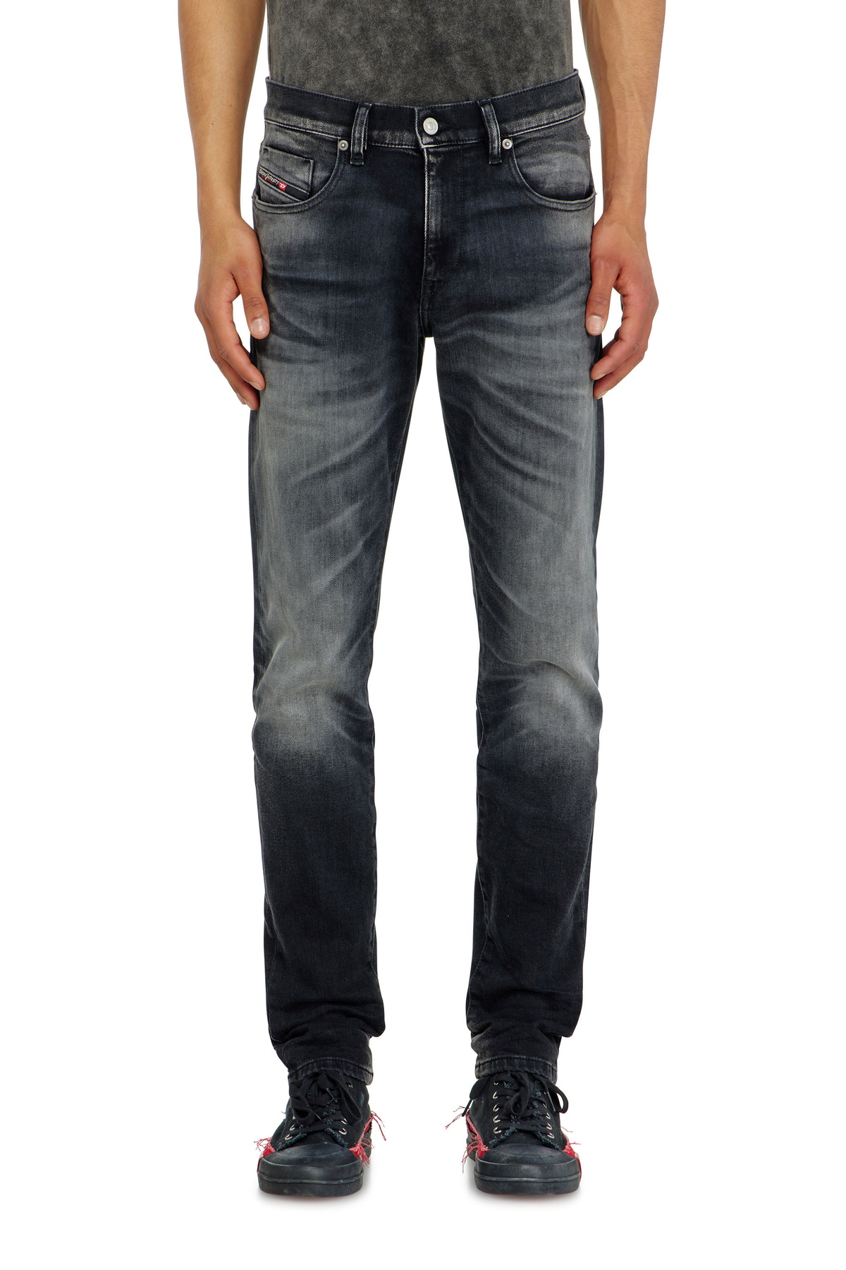 Diesel Slim Jeans Regular Waist 2019 D-Strukt, Black/Dark grey, Zip fly