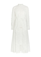 Zimmermann Aster Embroidered Belted Ramie Midi Dress Ivory