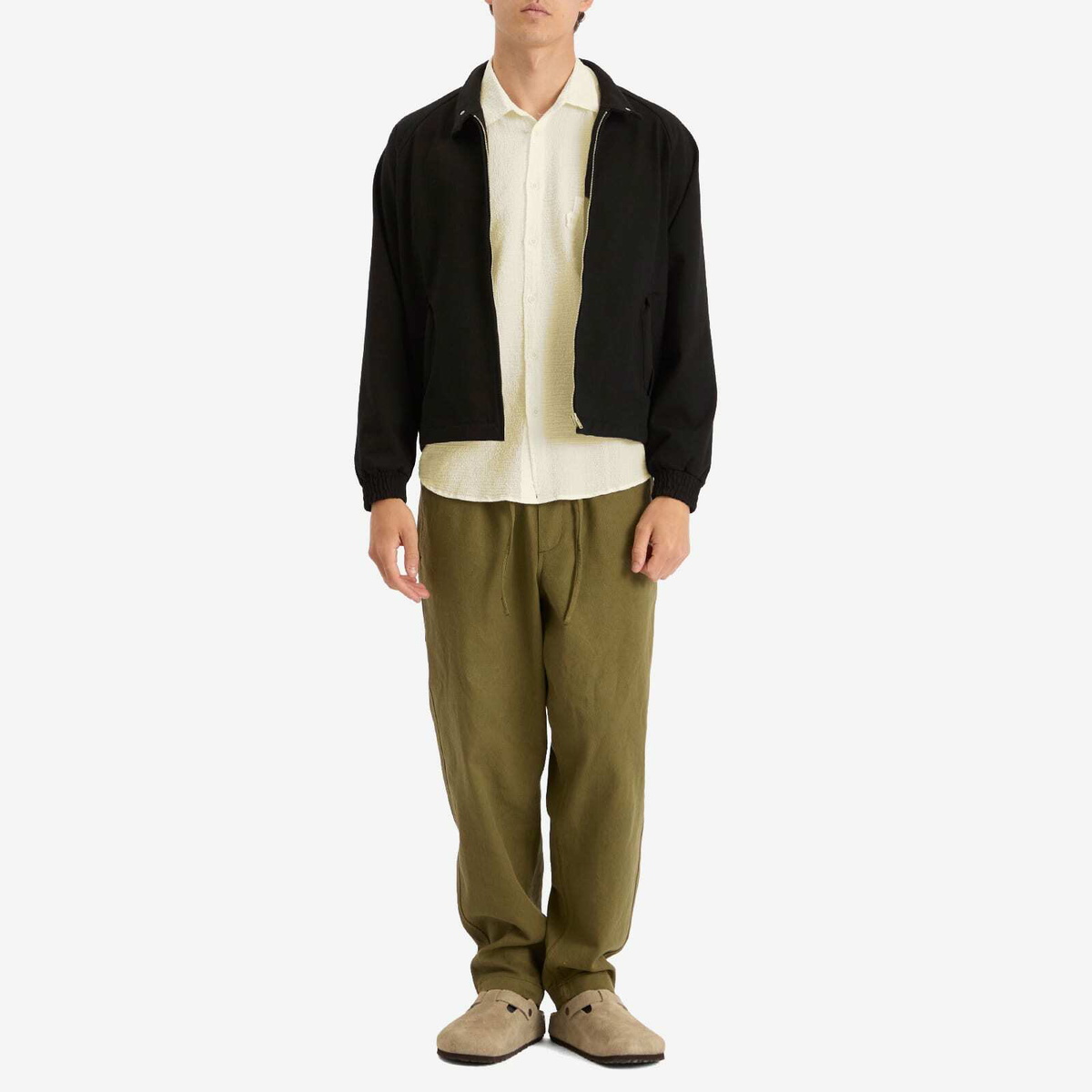 YMC Men's Curtis Seersucker Stripe Shirt in White/Yellow