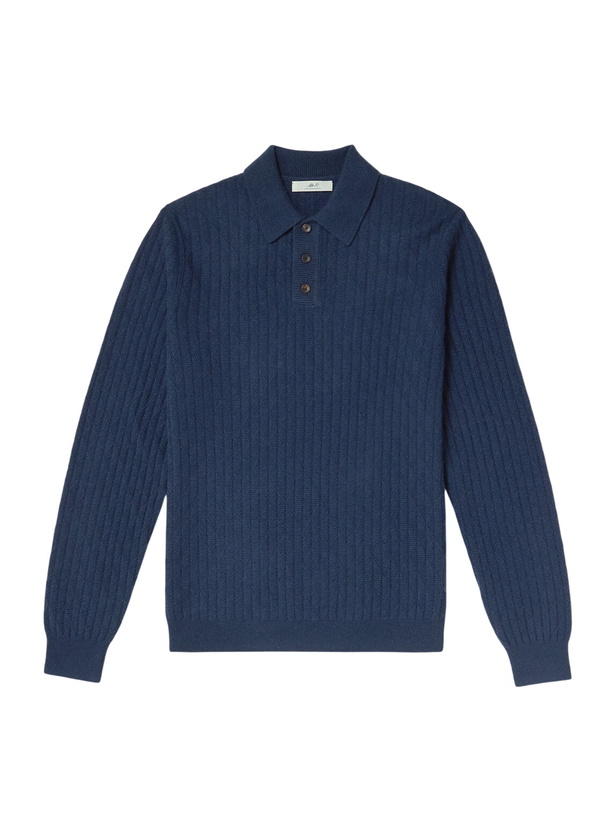 Photo: Mr P. - Textured Wool and Camel-Blend Polo Shirt - Blue