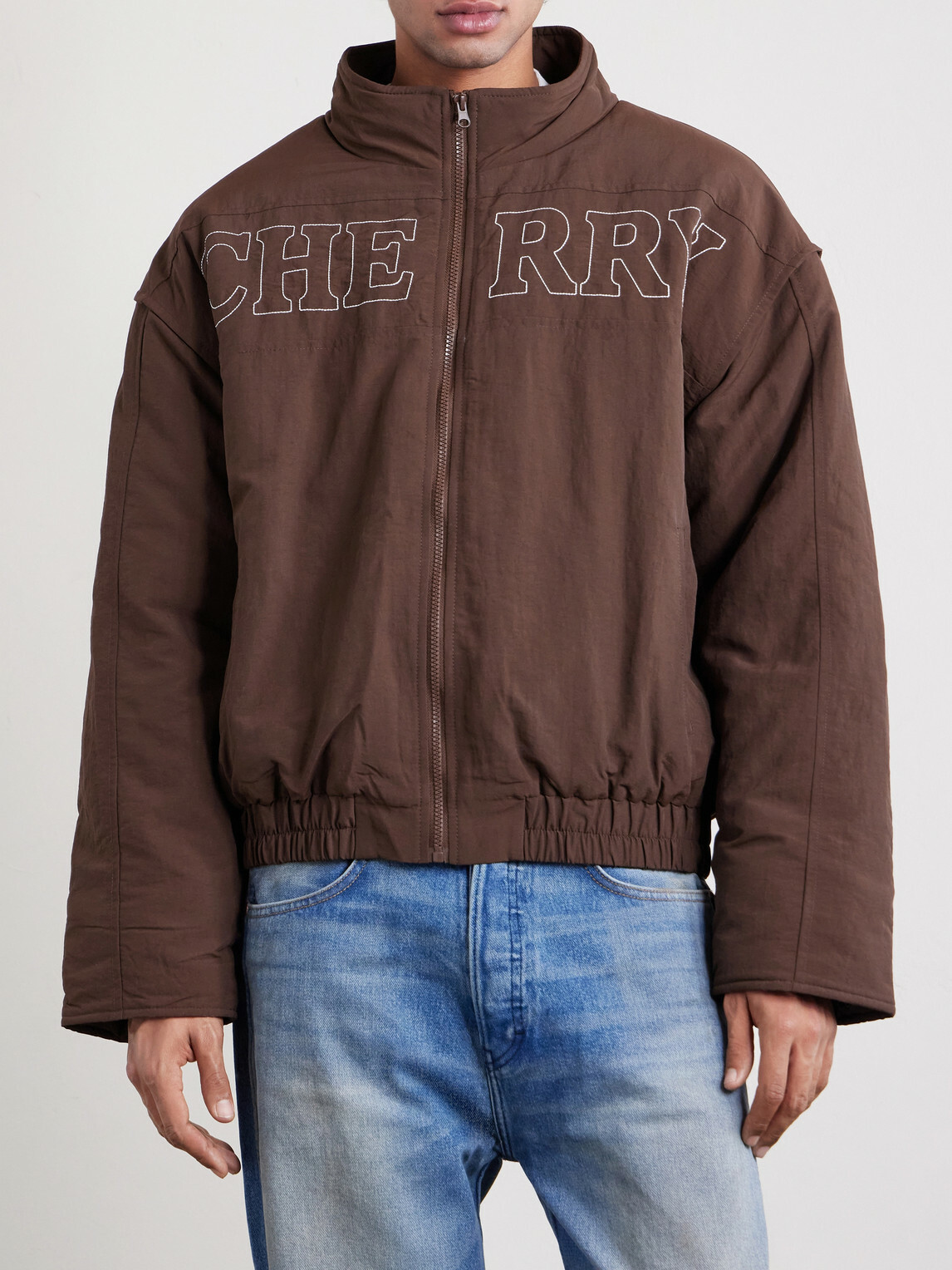 Cherry Los Angeles - Pit Crew Logo-Embroidered Padded Nylon Jacket - Brown