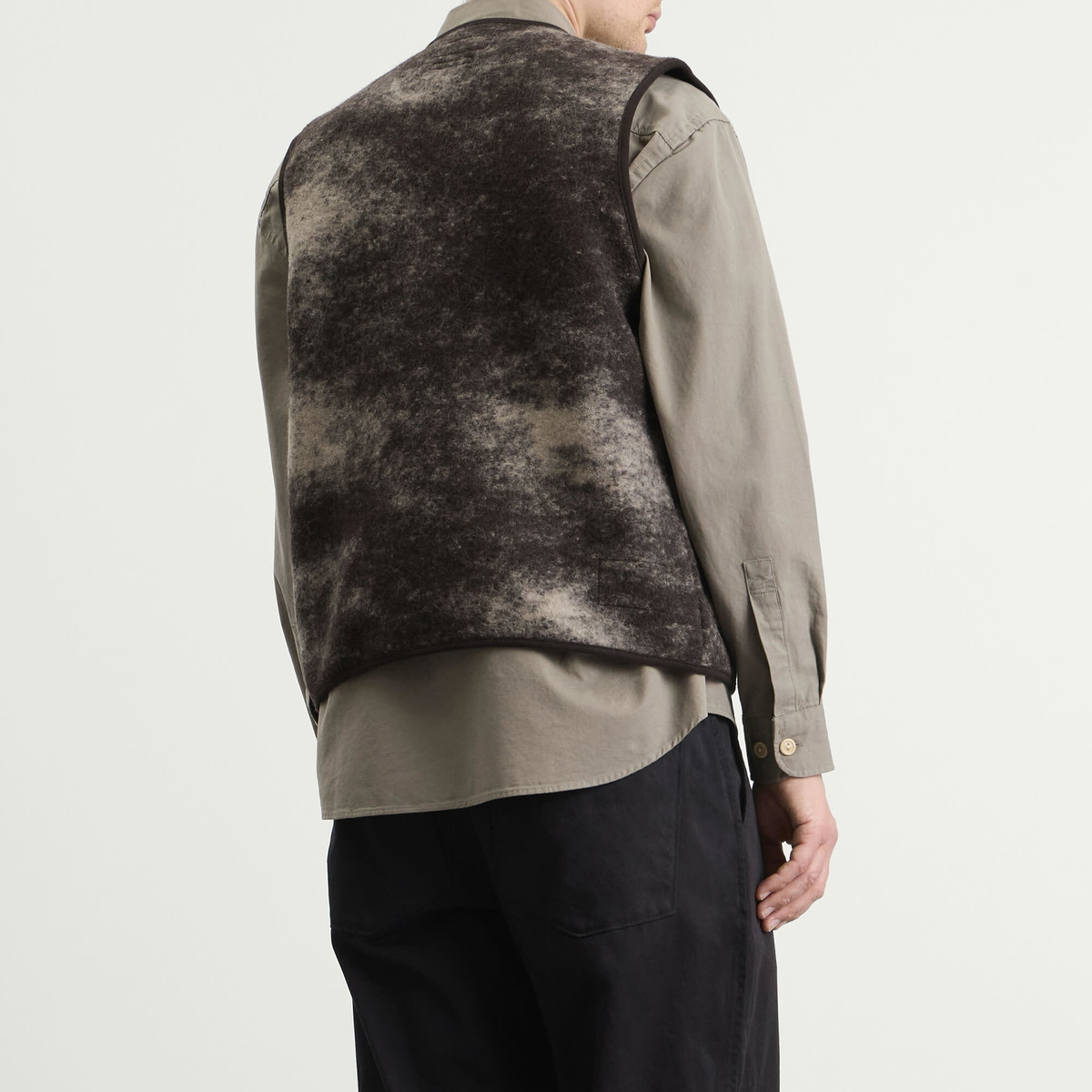 Universal Works Men's Cloud Camo Knit Zip Gilet in Brown