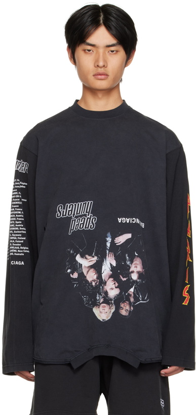 Photo: Balenciaga Black Speed Hunter Upside Down Long Sleeve T-Shirt