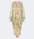 Camilla Floral embellished draped silk kaftan
