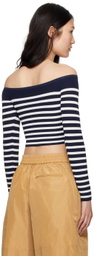 Staud Navy & White Float Long Sleeve T-Shirt