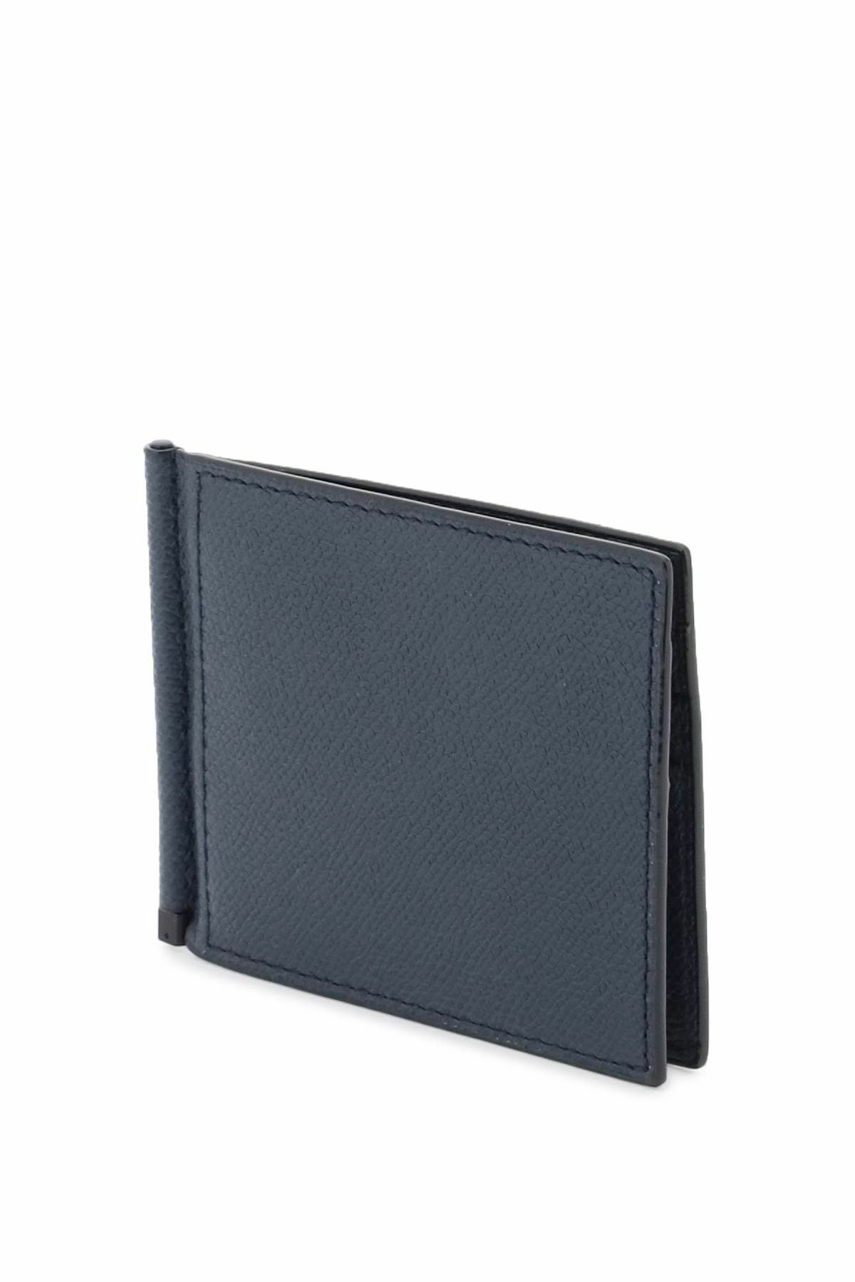 VALEXTRA leather bifold money clip wallet Blue