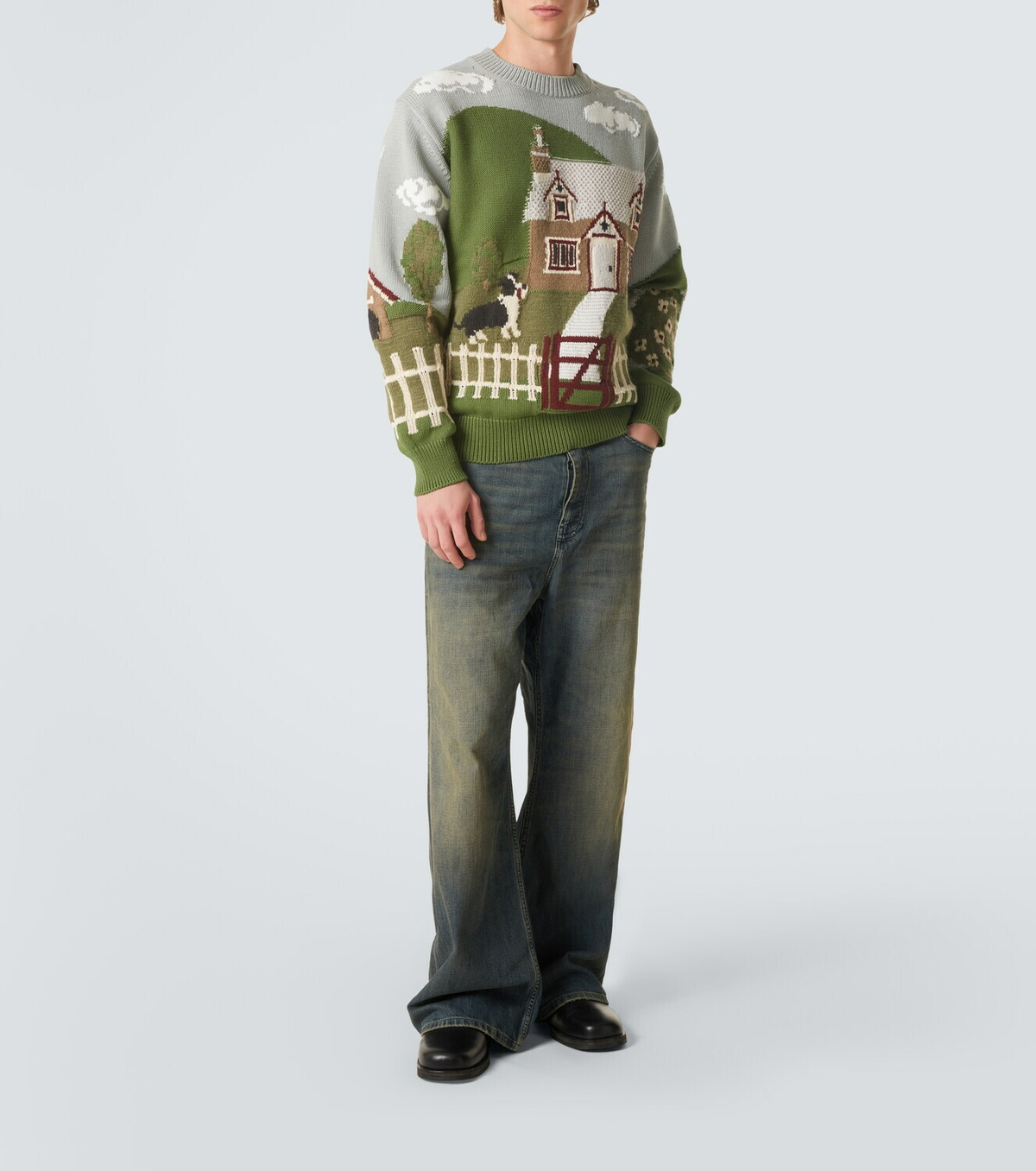 Junya Watanabe Intarsia cotton and wool sweater