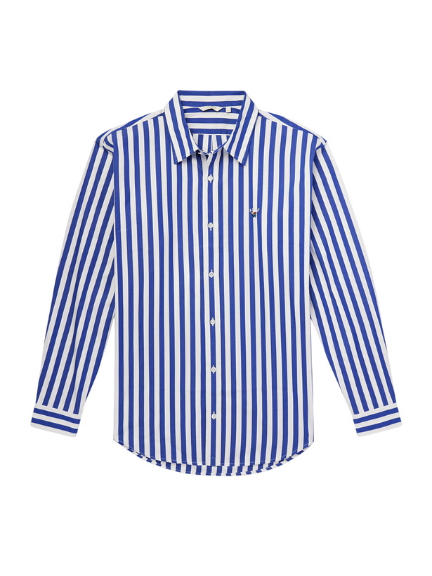 Photo: Aimé Leon Dore - Oversized Logo-Embroidered Striped Cotton Shirt - Blue