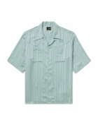 Needles - Camp-Collar Logo-Embroidered Striped Georgette Western Shirt - Blue