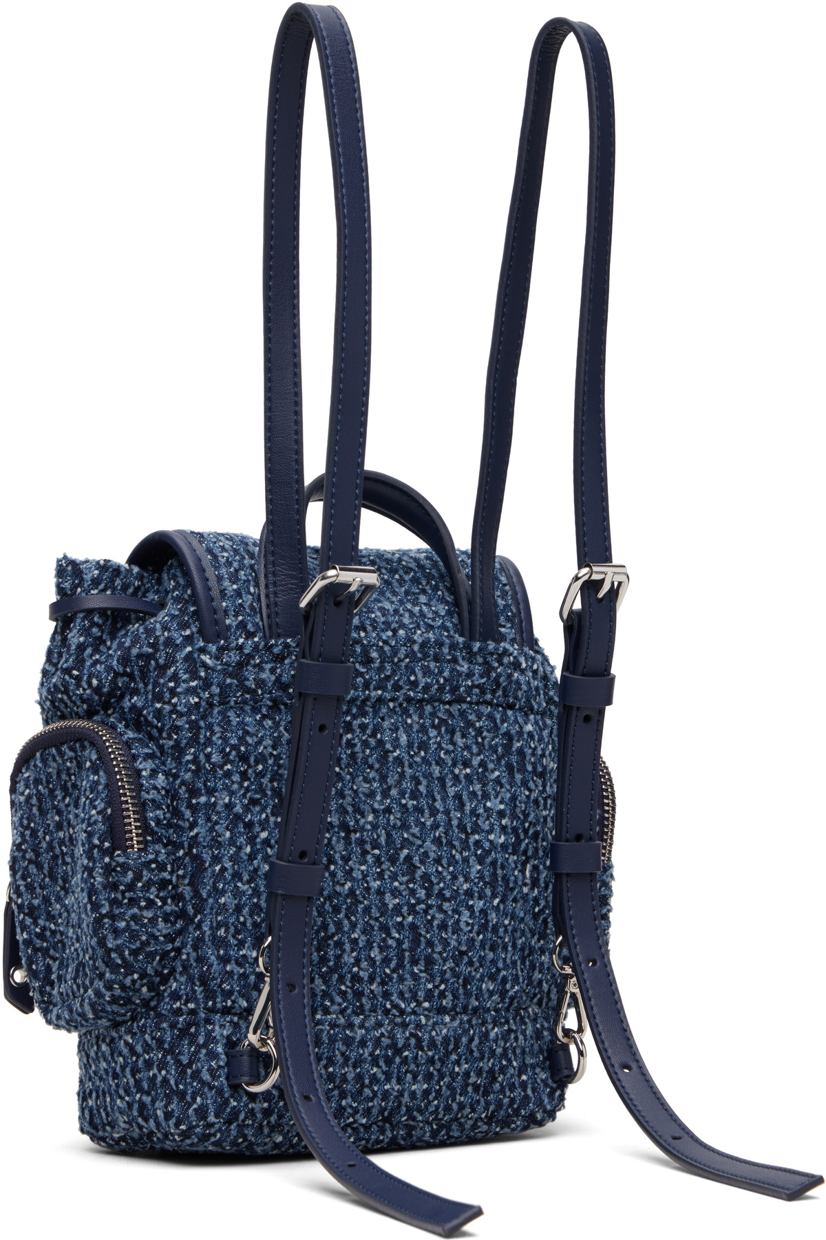 GANNI Blue Bucky Nano Tweed Denim Backpack