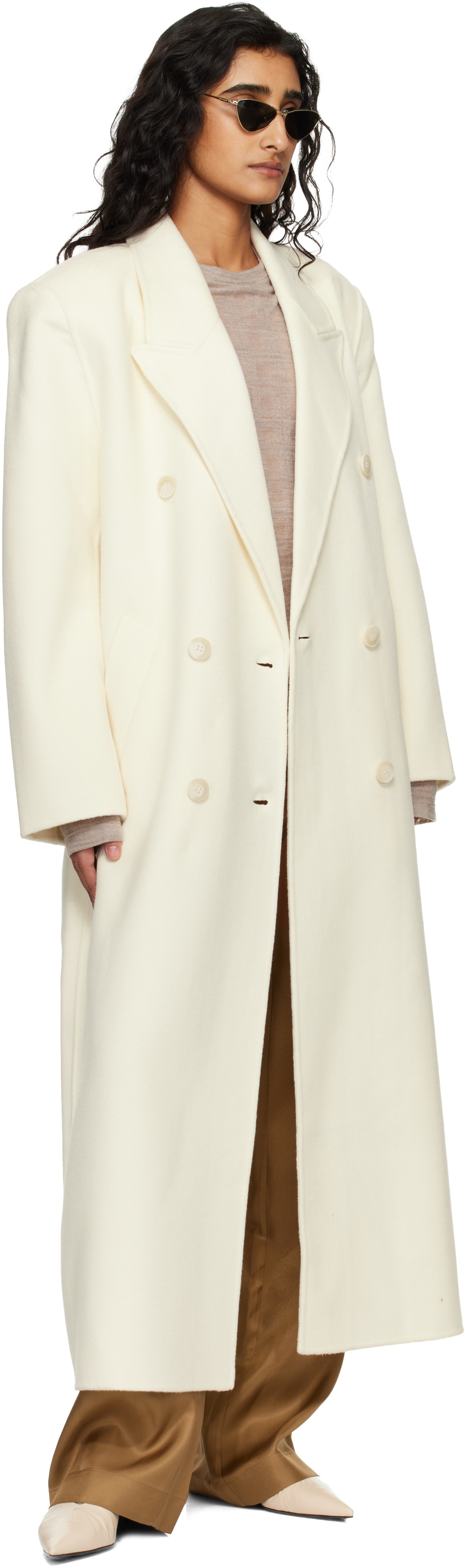 The Frankie Shop Off-White Gaia Double Breasted Coat