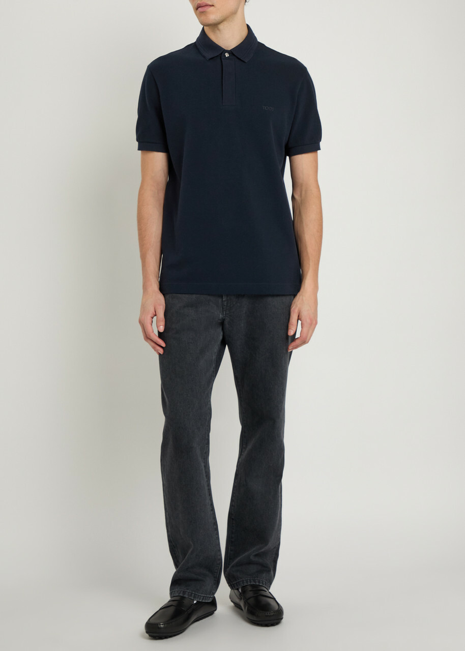 Tods Logo-embroidered Piqué Cotton Polo Shirt Blue