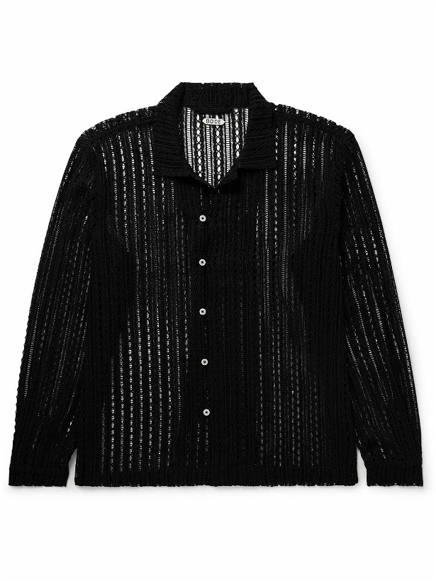 Photo: BODE - Meandering Camp-Collar Cotton-Lace Shirt - Black