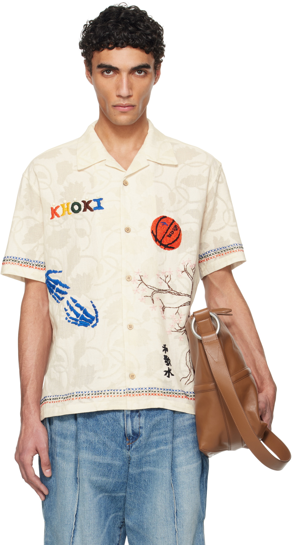 Khoki Off-White Hand Embroidered-Design Shirt