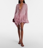 Blumarine Lace-trimmed sheer georgette shirt