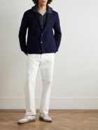 Herno - Layered Shawl-Collar Ribbed Wool and Stretch-Nylon Hooded Jacket - Blue
