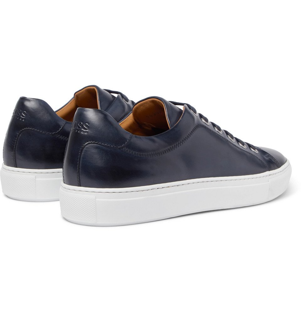 Hugo Boss Mirage Burnished Leather Sneakers Men Navy Hugo Boss