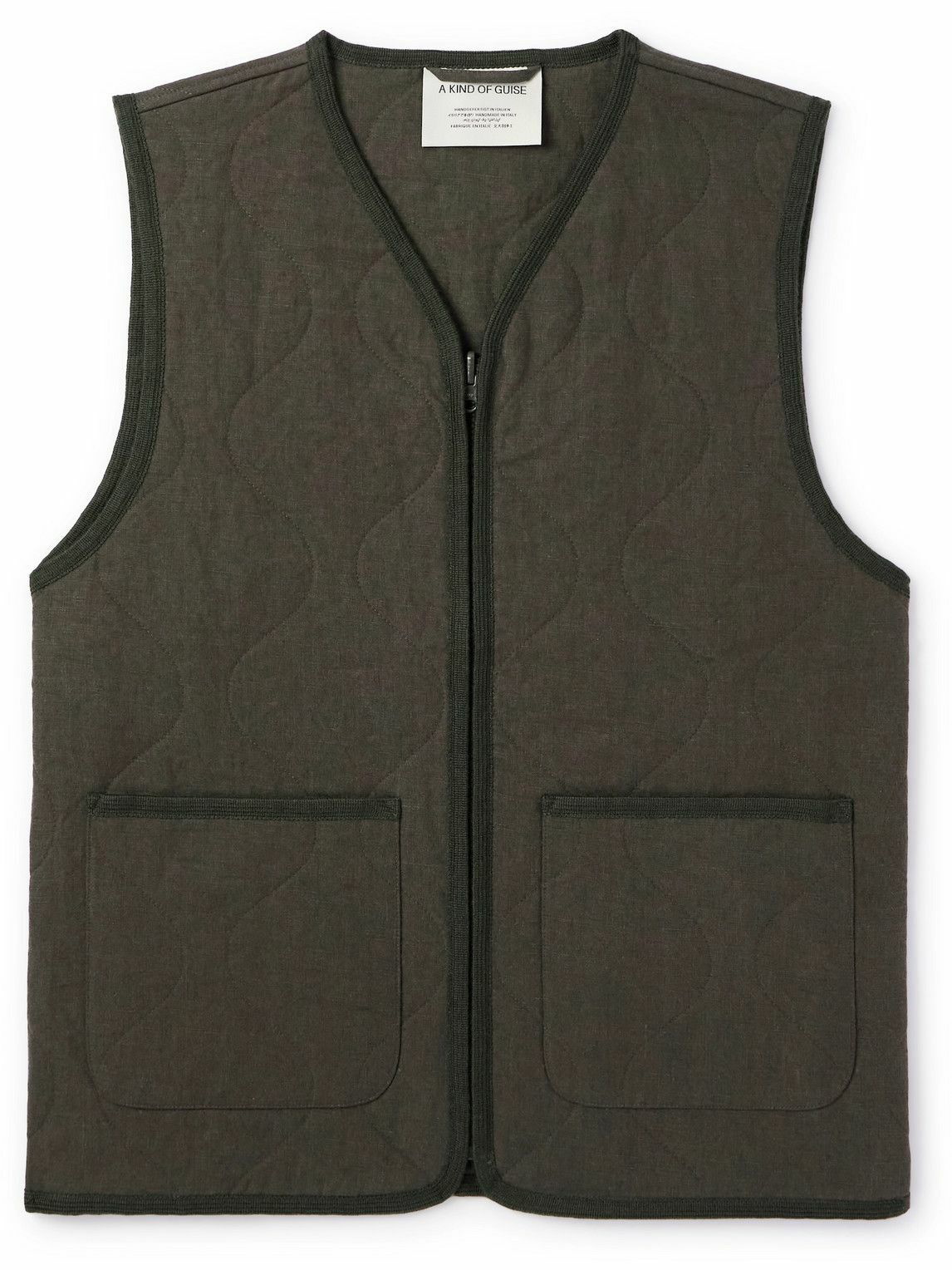 Photo: A Kind Of Guise - Bogdan Quilted Padded Stone-Washed Linen Gilet - Green