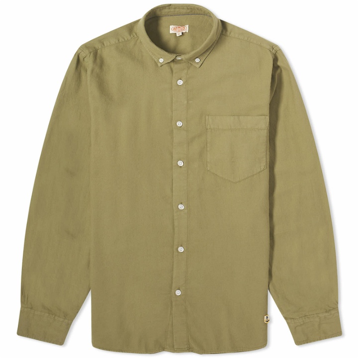 Photo: Armor-Lux Men's Button Down Flannel Shirt in Olive