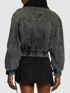 BLUMARINE - Denim Crop Jacket W/ Faux Fur Collar