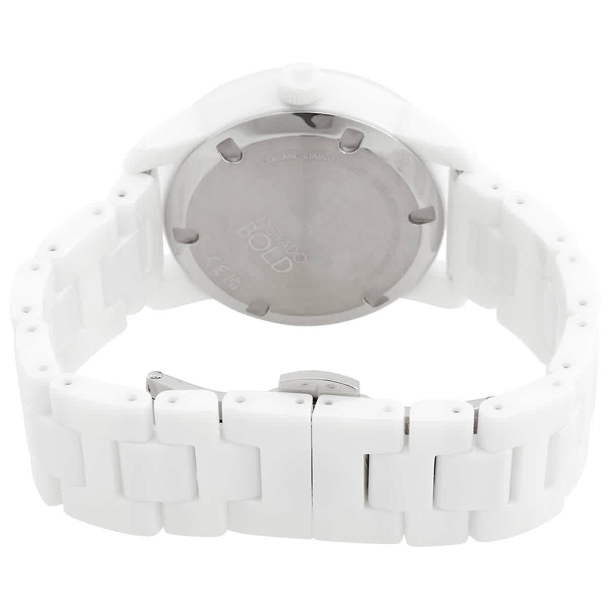 Movado Bold Ceramic Quartz Silver And White Museum Dial Ladies Watch ...