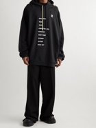 Raf Simons - Smiley Oversized Logo-Appliquéd Distressed Cotton-Jersey Hoodie - Black