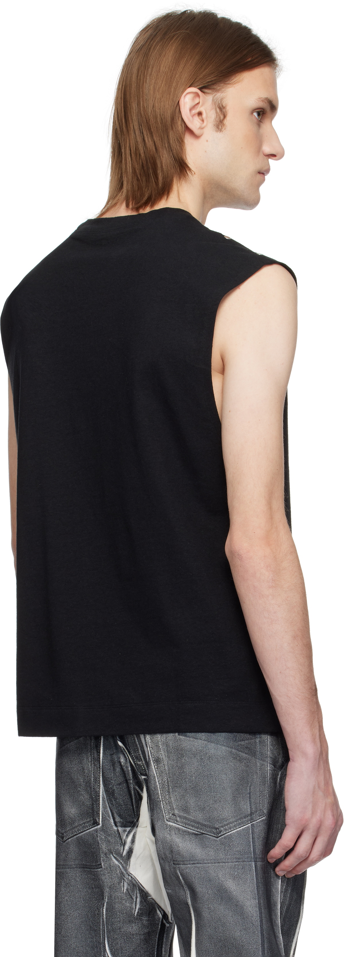 Karmuel Young Black Adjustable Shoulder Line Tank Top