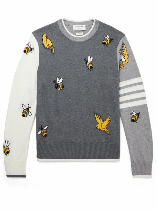Photo: Thom Browne - Intarsia Wool and Cotton-Blend Sweater - Gray