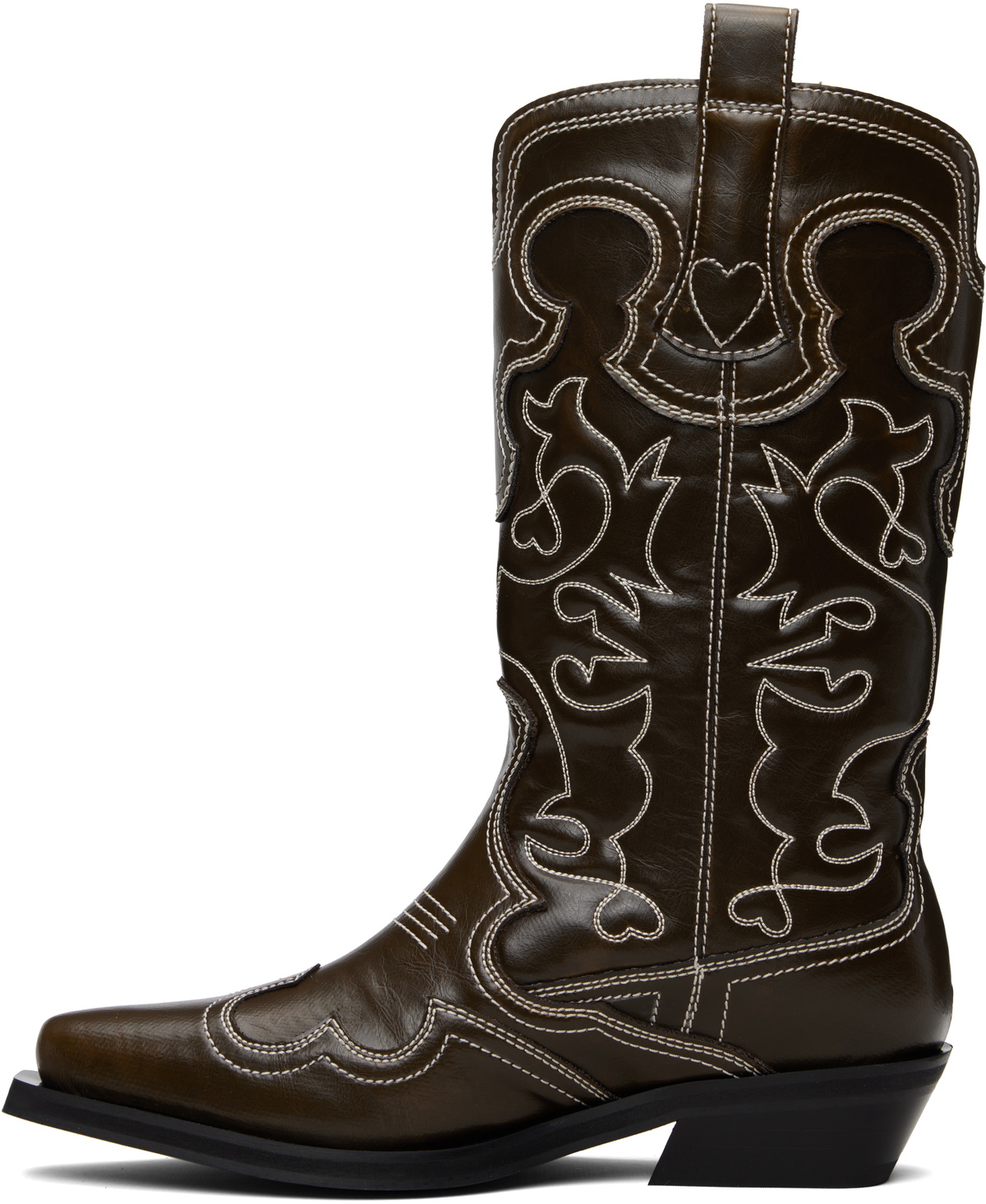 GANNI Brown Mid Shaft Embroidered Western Boots