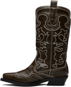 GANNI Brown Mid Shaft Embroidered Western Boots