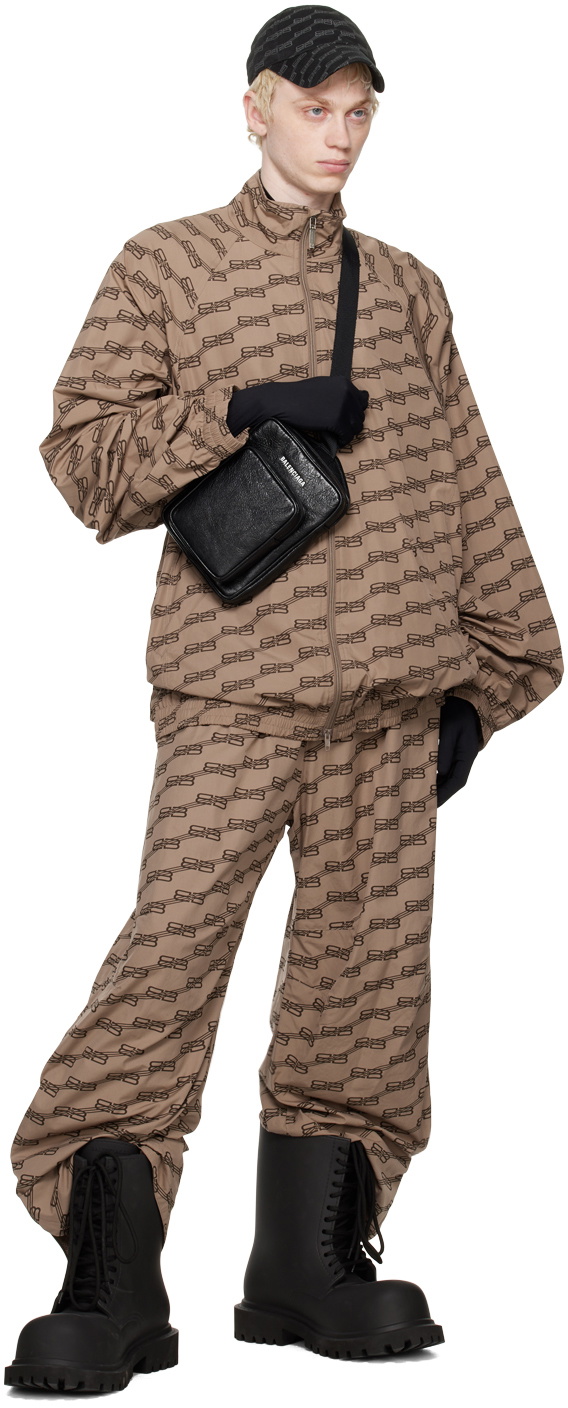 【関税込み】BALENCIAGA \"BB Monogram\" trousers Balenciaga BB Monogram Tracksuit Pant in Beige & Brown | FWRD