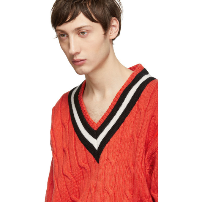 Maison Margiela Orange Collegiate Decortique V-Neck Sweater Maison
