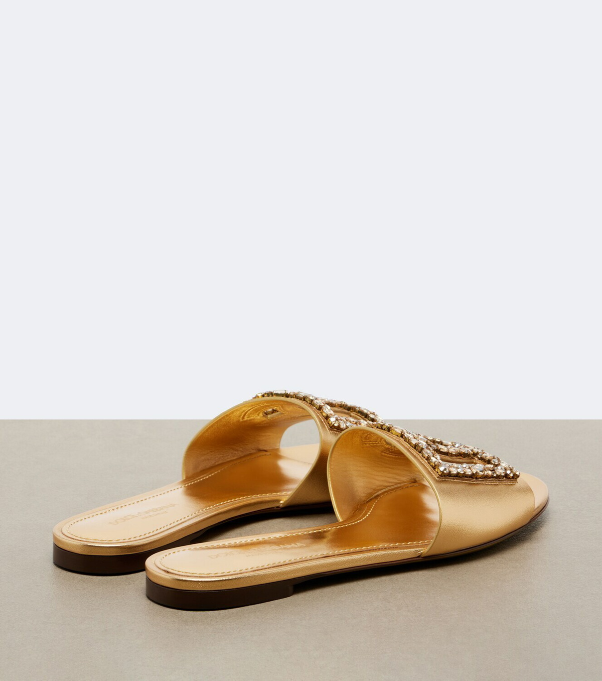 Dolce&Gabbana DG embellished metallic leather slides