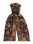 Drake's - Fringed Printed Wool and Silk-Blend Scarf